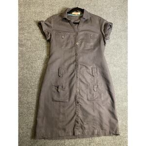Cache Cache Linen Shirt Dress Grey Collared Button Pockets Short Sleeve Size 40